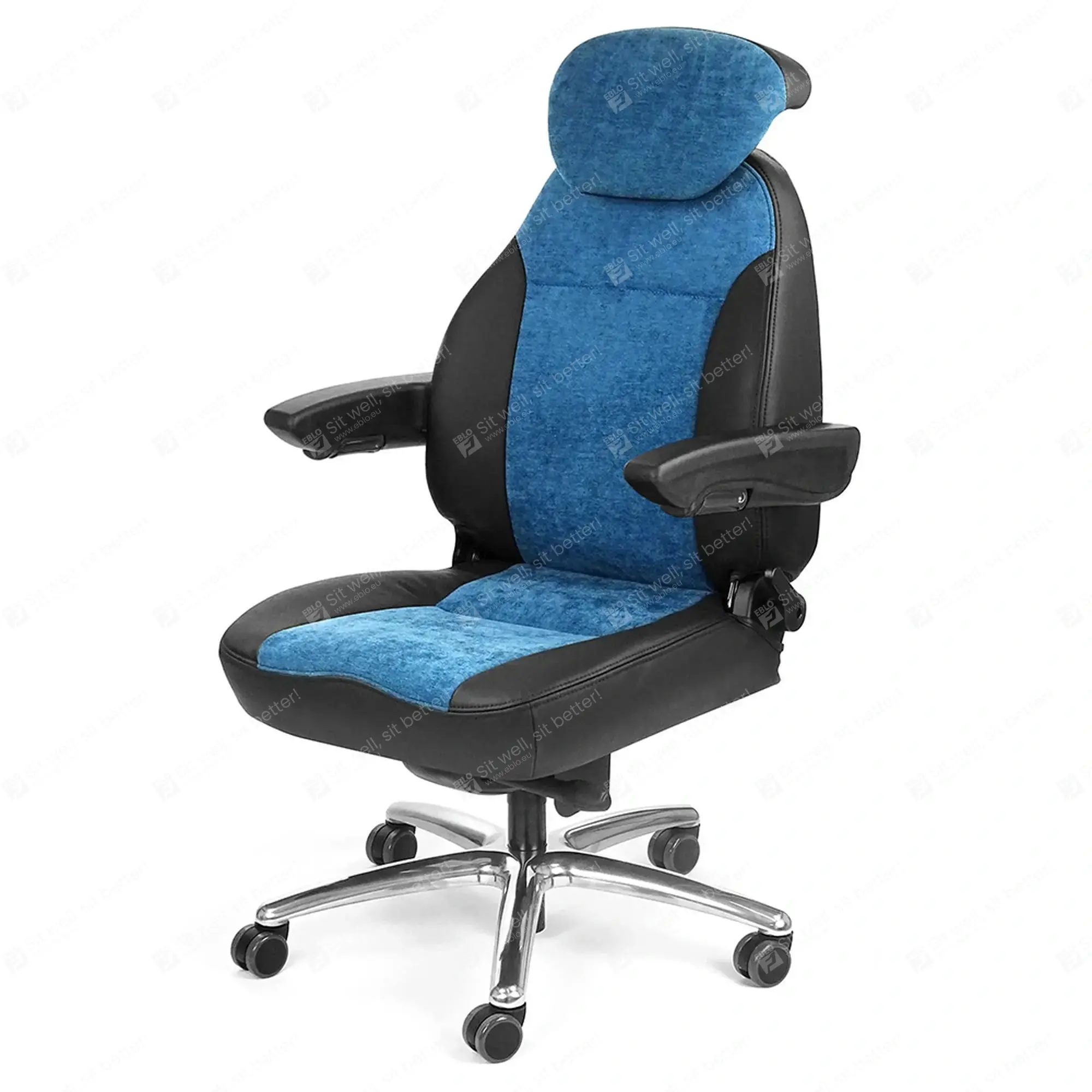 UnitedSeats C1 stoel leer met stof blauw/zwart US.291761 bureaustoel