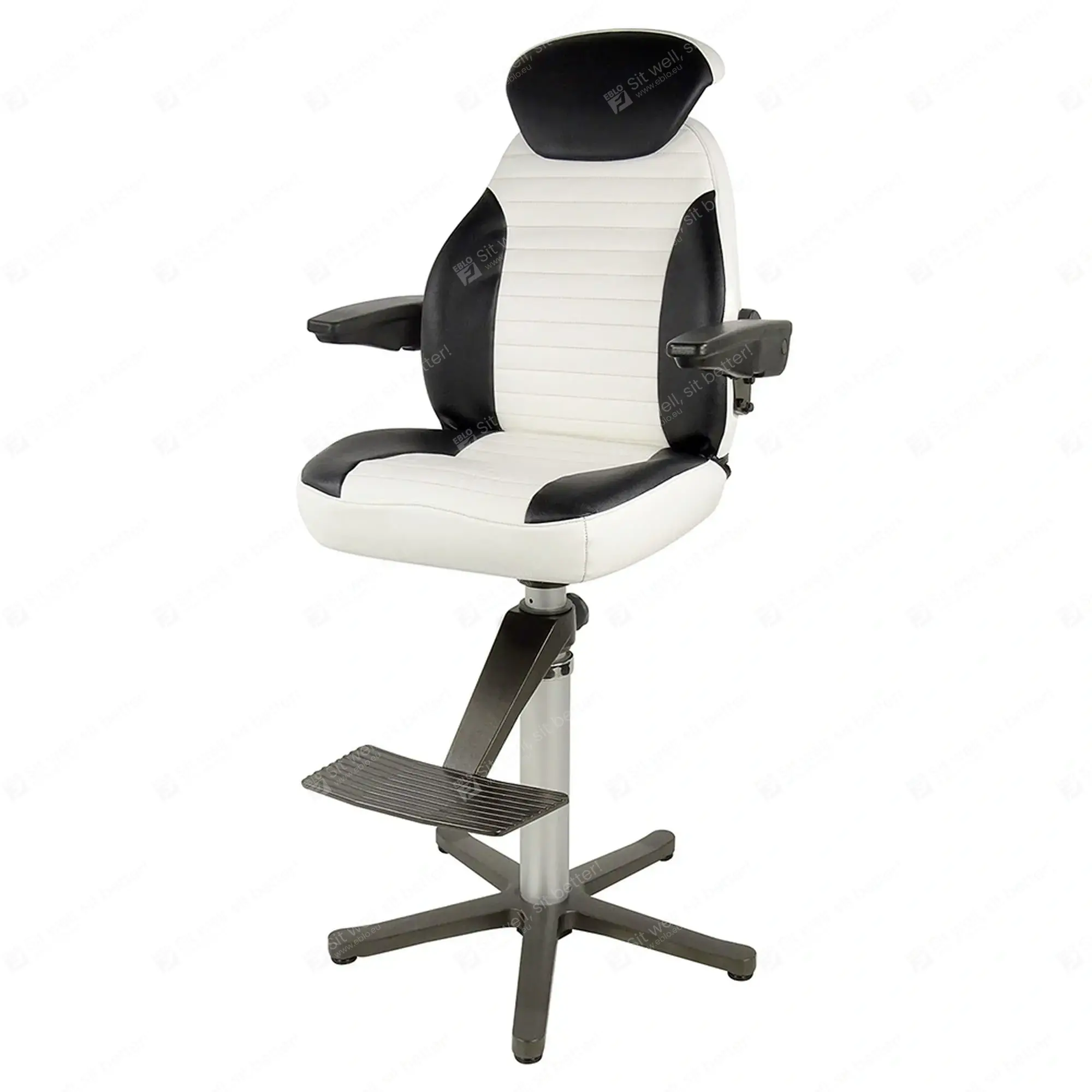 UnitedSeats C1 stoel pvc zwart/wit incl. poot US.170010 Stuurstoel